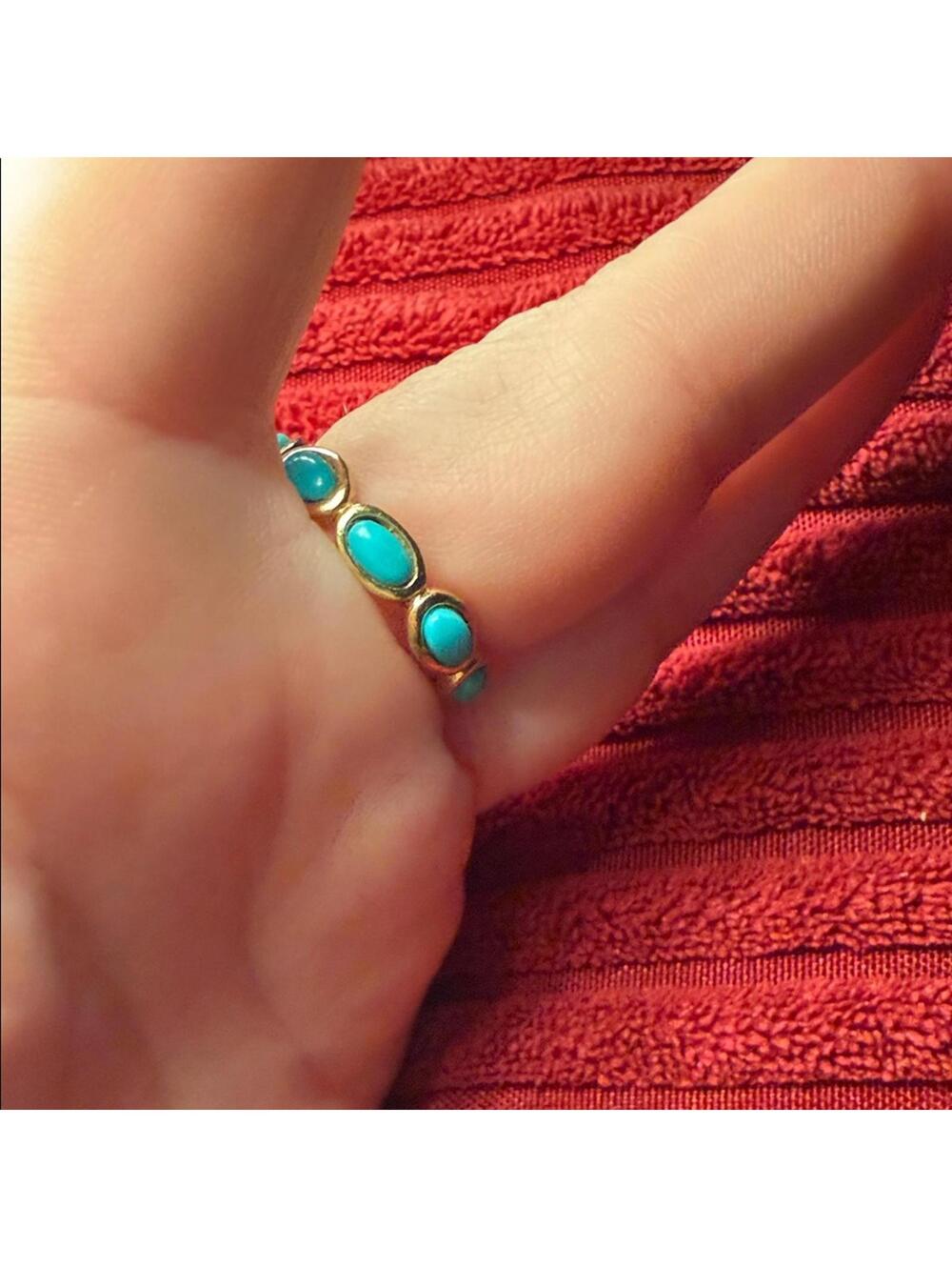925 Sterling Turquoise Eternity Ring w/ Gold-Tone Detail - Picture 5 of 6